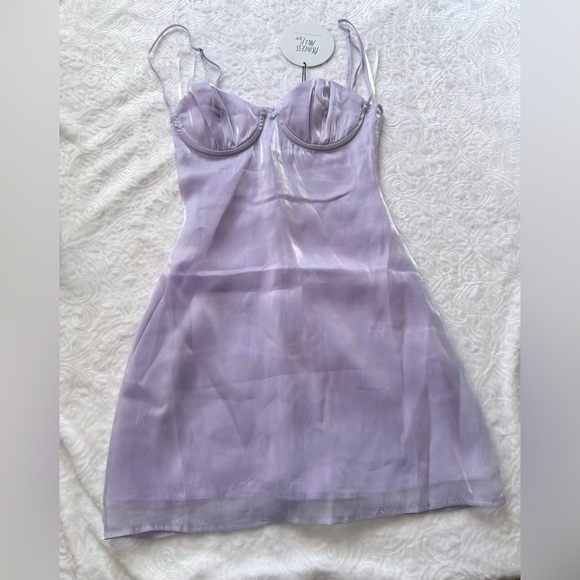 Princess Polly Lilac Satin Mini Dress NWT XS Shimmer Spaghetti Strap - Picture 2 of 8